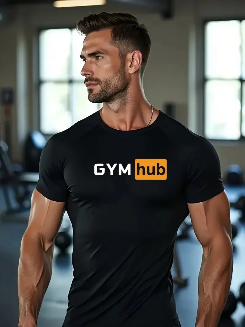 Gym Hub Printed Men's Compression T-Shirt Gym Workout Sport Quick Dry Tight Shirts Outdoor Training Fitness Elasticity Tops Tee