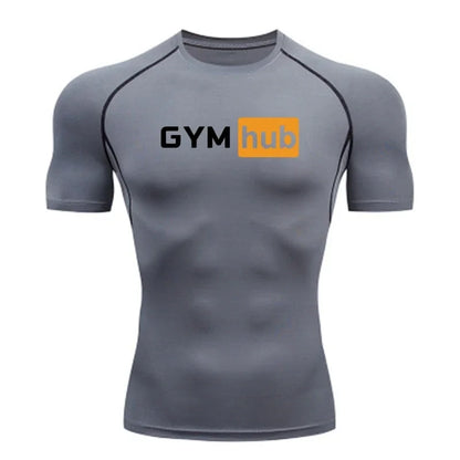 Gym Hub Printed Men's Compression T-Shirt Gym Workout Sport Quick Dry Tight Shirts Outdoor Training Fitness Elasticity Tops Tee