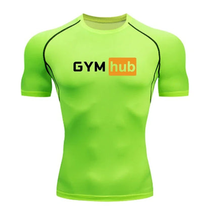 Gym Hub Printed Men's Compression T-Shirt Gym Workout Sport Quick Dry Tight Shirts Outdoor Training Fitness Elasticity Tops Tee